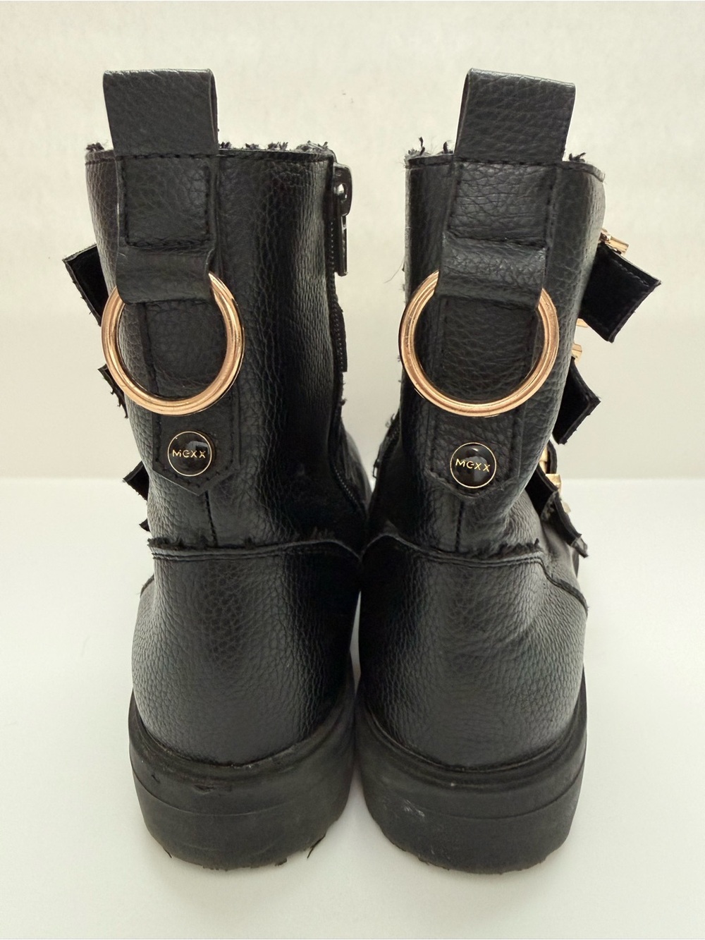 Mexx Black Leather Buckle Combat Boots - Size 6 - Picture 6 of 10
